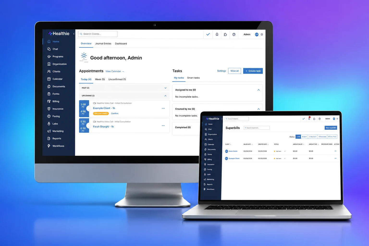 Healthie provider dashboard on desktop and laptop