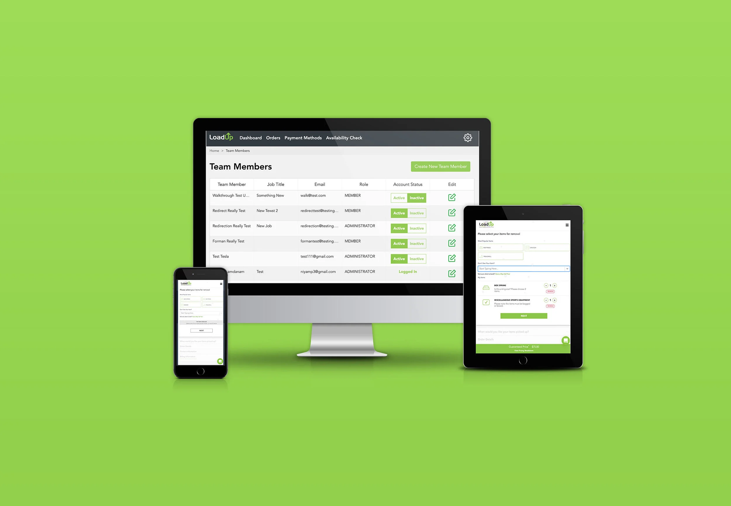 LoadUp product surfaces in the sapling-green brand
